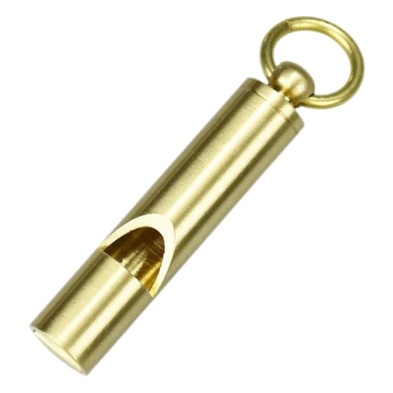 Outdoor supplies EDC tools handmade brass survival whistle keychain pendant vintage yellow pure copper whistle