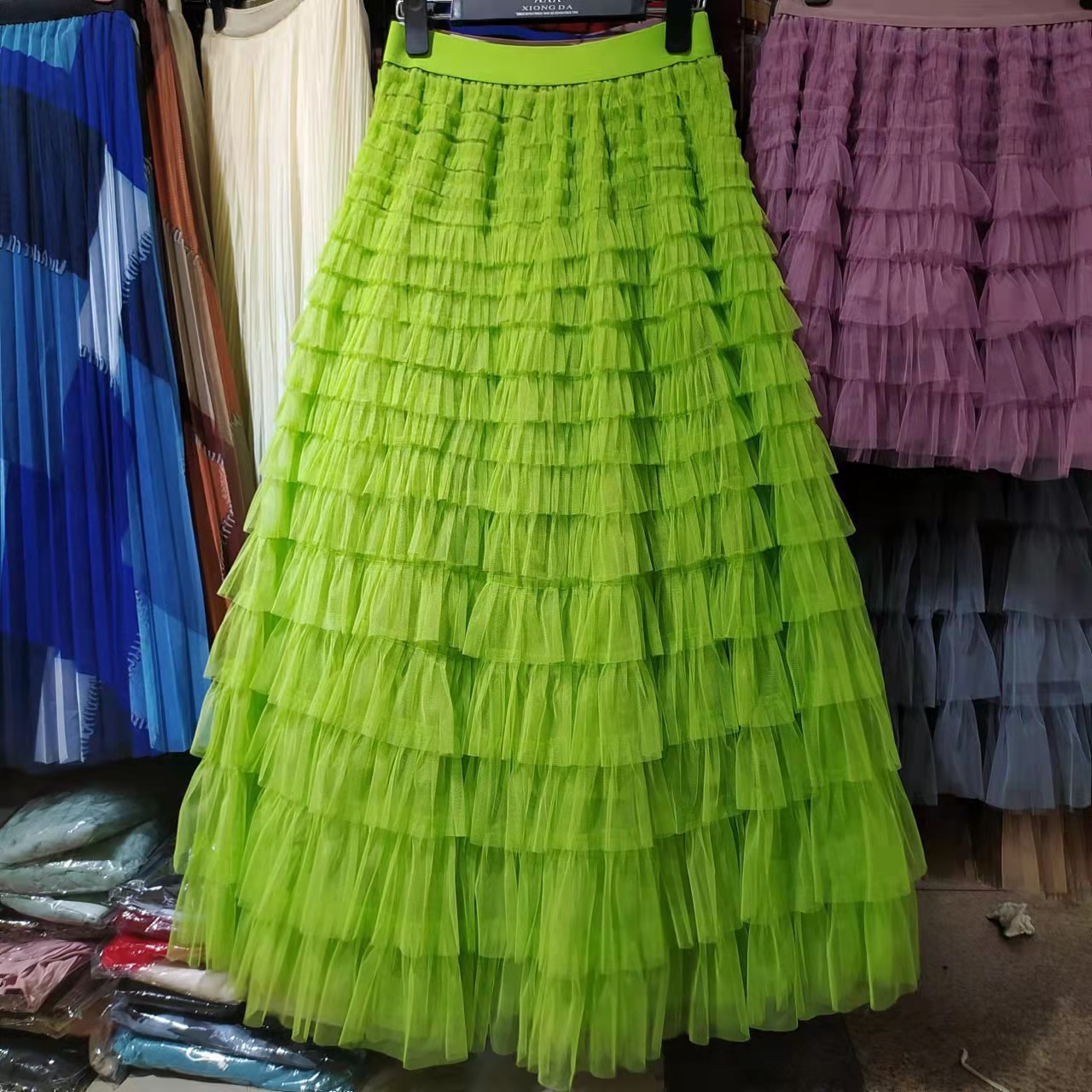 Picture of Mesh Splicing Cake Skirt 2025 Spring, Summer, Autumn and Winter New Mid-Length Skirt A-Line Long Skirt Fluffy Gauze Skirt