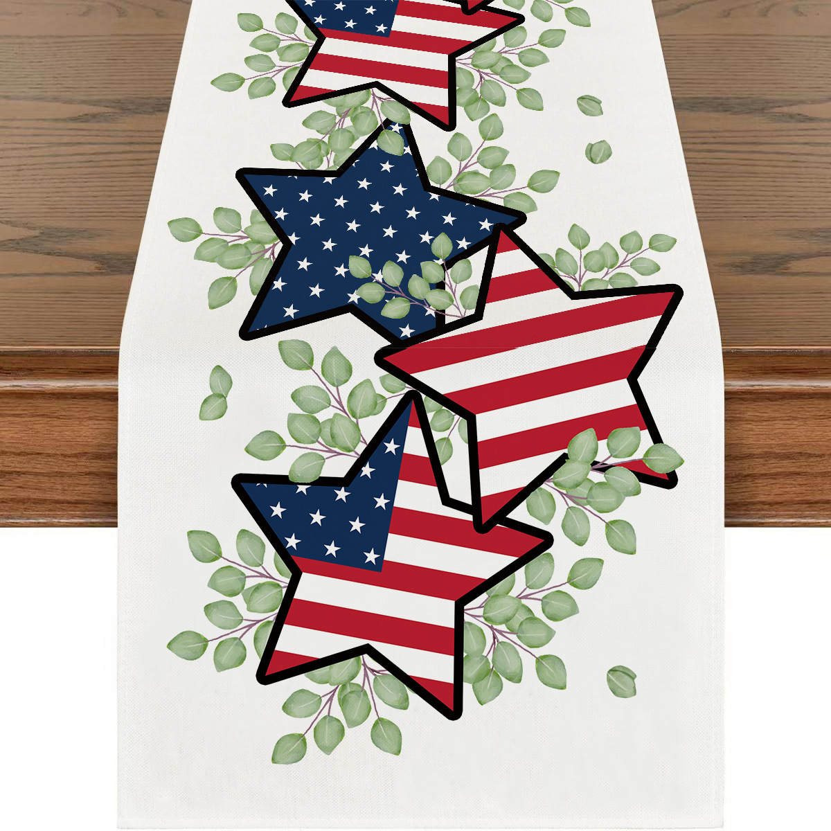 Picture of Explosions US Independence Day Decorative Table Runner Linen Star-stripe Printed Tablecloth Patriot Holiday Atmosphere Table Runner
