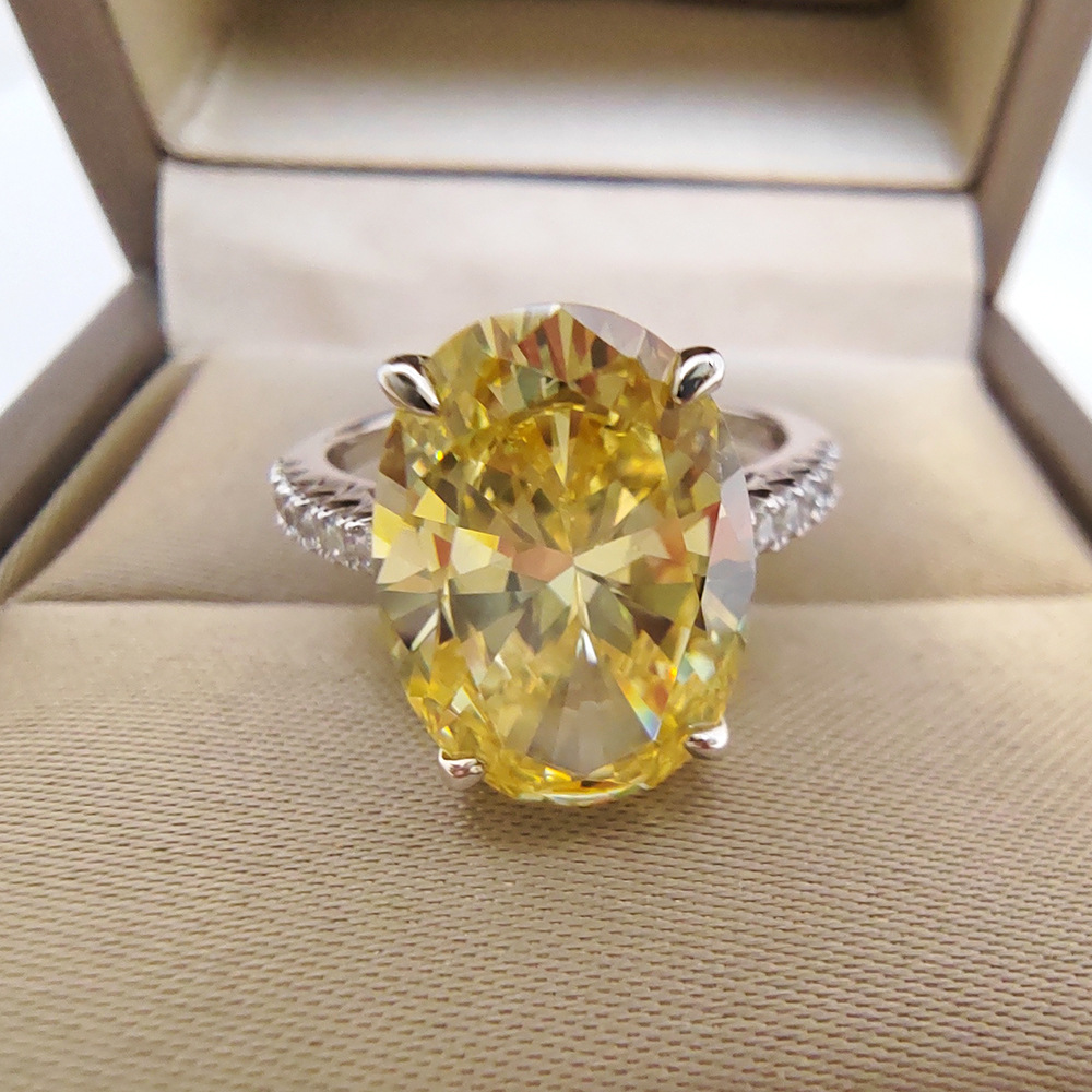 Picture of European and American Cross-border Golden Yellow Mosan Diamond Ring S925 Sterling Silver Niche Ins Style Light Luxury High-end Women's Ring