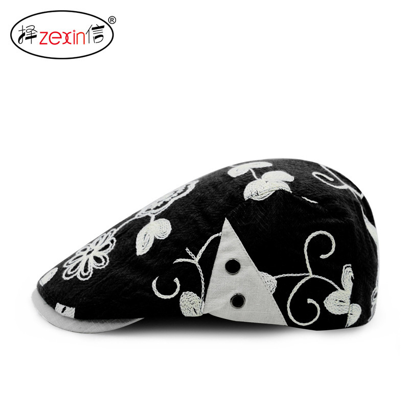 Korean Style Beret Women's Spring and Summer Thin Flower Weaving Breathable Hole Cap Men's Outdoor Sunscreen Hat