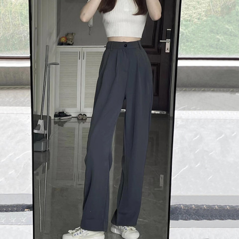 Small suit pants high-grade wide-leg pants women's spring and summer high waist draping mop slimming straight pants summer casual