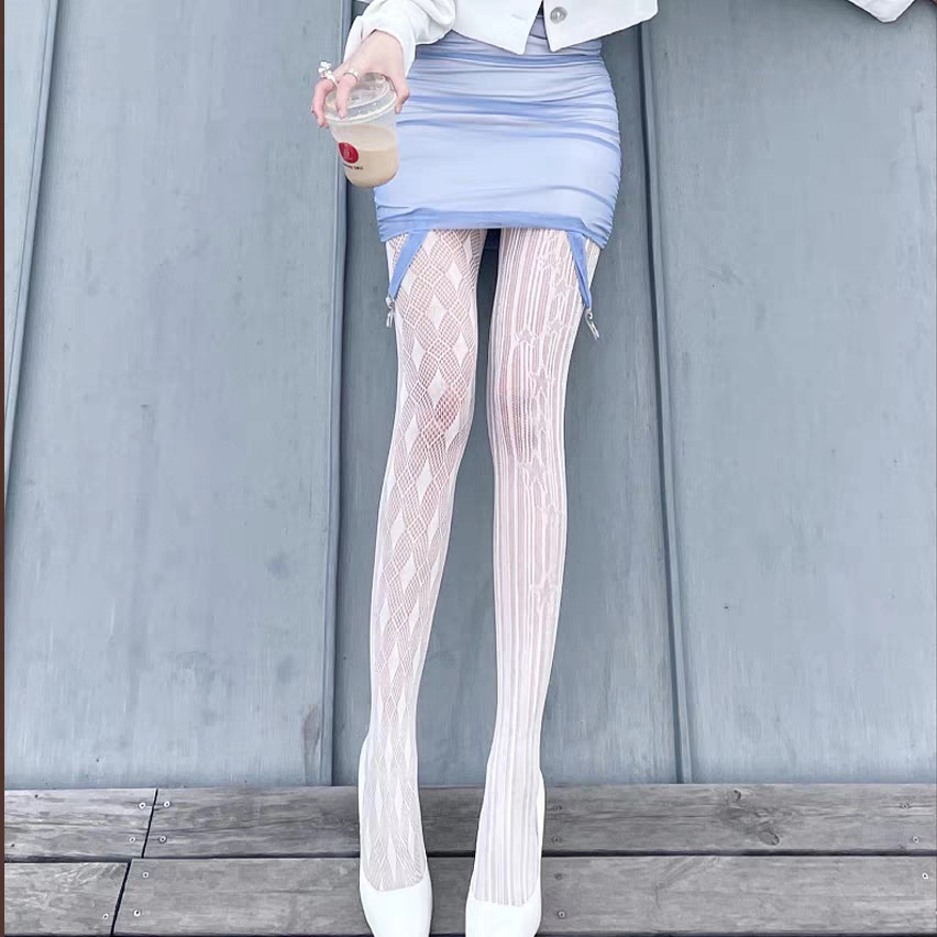 Picture of Night Teaching Room Black Diamond Plaid Stockings Women's Spring and Autumn Thin Black Silk Pantyhose Leg Fishnet Stockings Spring