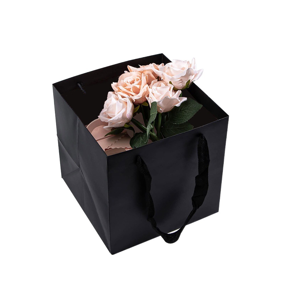 Square Portable Kraft Paper Bag Thickened Gift Box Packaging Bag Valentine's Day Holiday Flower Gift Bag Handbag Wholesale