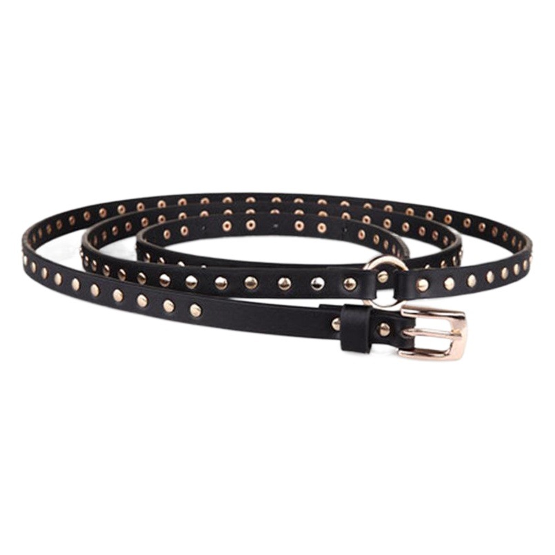 Foreign trade European and American fashion punk rivet black super long round two circles ladies thin belt women's belt mixed wholesale