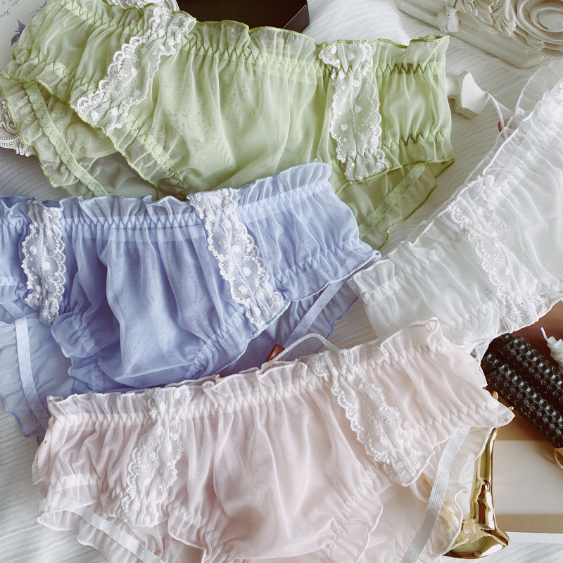 Picture of 2023 Panties Women's Summer Sweet Japanese Style Cute Mesh Breathable Chiffon Mid-Low Waist Girl's Ruffled Bow