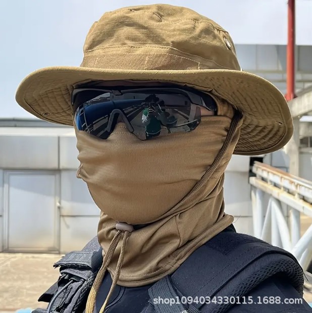 Camouflage Round Edge Fisherman Hat Men's Outdoor Mountaineering Cycling Camping Fishing Sun Protection Breathable Quick-Drying Full Face Mask Hood