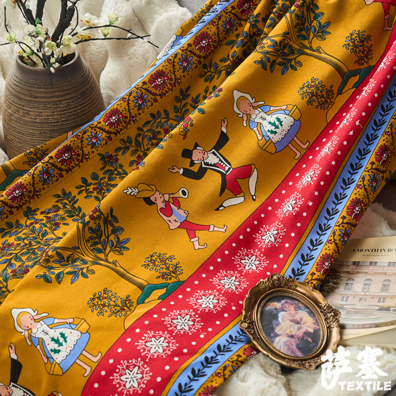 Picture of Hemp Cotton Digital Printing Fabric Ethnic Style Retro Style Bohemian Fabric Hotel Pillow Bar Tablecloth