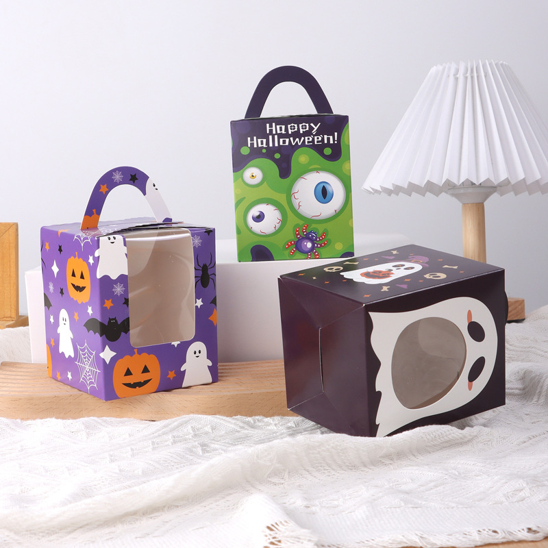 Picture of Halloween 1 Pack Portable Open Window Cupcake Packaging Box Ma Fen Box Egg Tart Box Baking Dessert Packaging Box