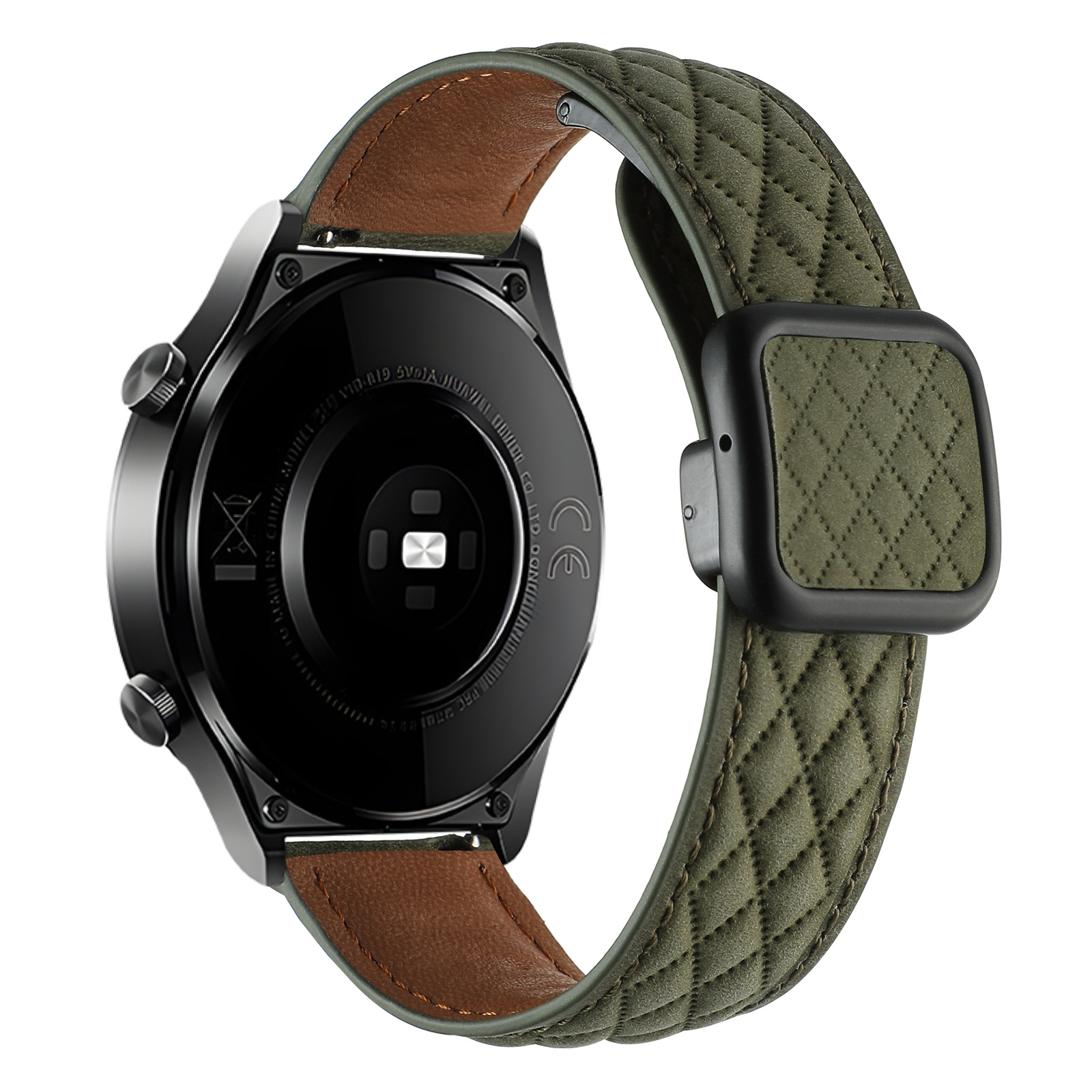 Picture of Suitable for Huawei Gt5 Samsung Watch Xiaomi S4 Genuine Leather Quilted Pattern Double-Sided Leather Magnetic Square Buckle Watch Strap Gt6