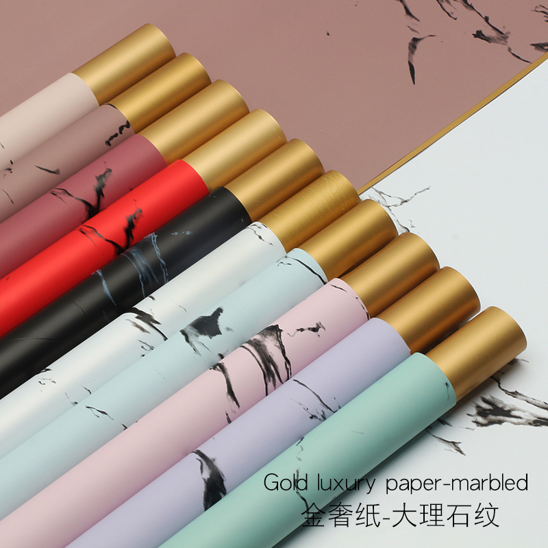Huaxi cross-border foreign trade wholesale gold luxury paper waterproof marble gold-plated paper flower bouquet flower shop wrapping paper