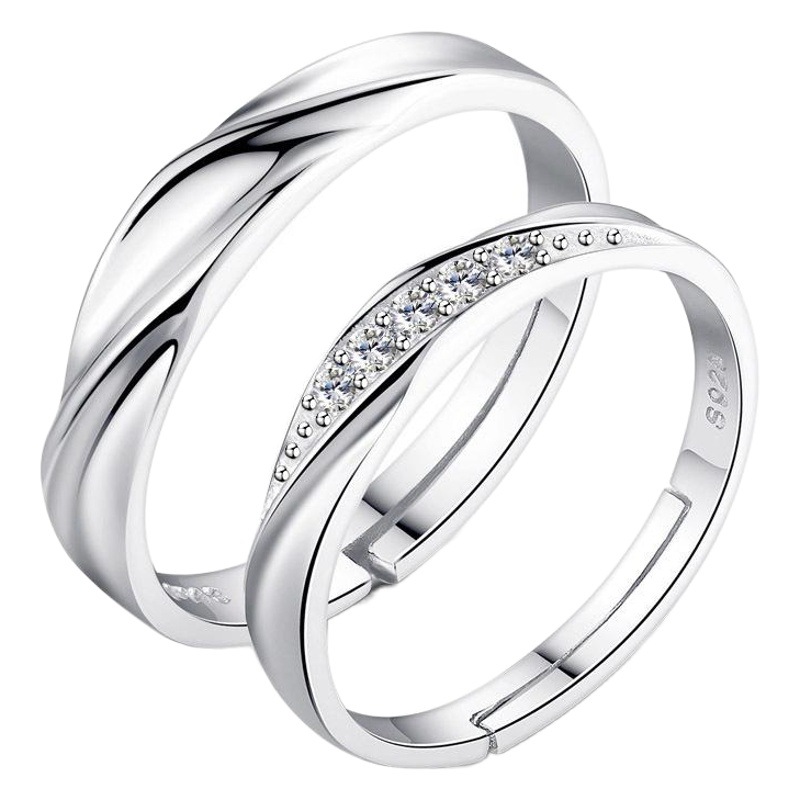 Geometric Adjustable Open Rings for Couples with Zirconia and Diamond Inlay, Wholesale Fashion Simple Rings for Women