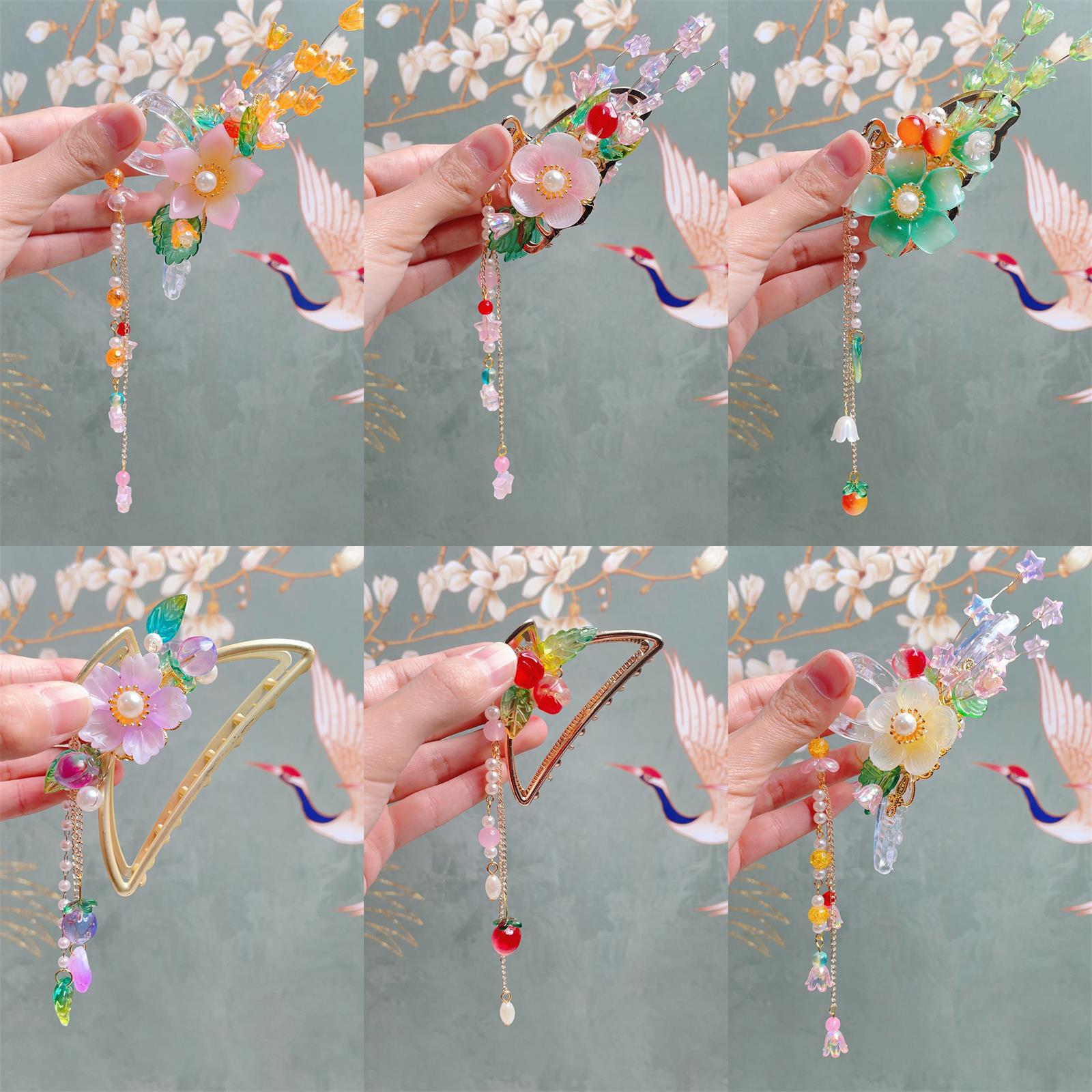 Picture of Ancient Style Hair Accessories for Children, Hanfu Hair Ornaments for Girls, Back-Of-Head Claw Clips, Chinese Style Pendant Hairpins, Butterfly