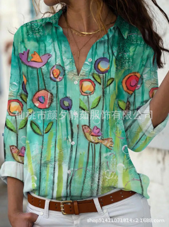 Picture of 2022 New Foreign Trade Women's AliExpress Spring Long Sleeve Shirt Fashion plus size Printed Top