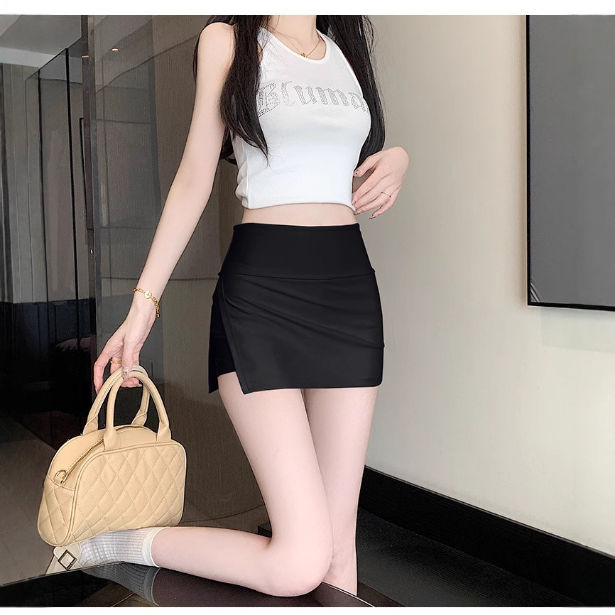 Yoga Short Skirt Women's 2025 Summer Small High Waist Slimming Split Hip Pants Skirt Anti-glare A- line Skirt
