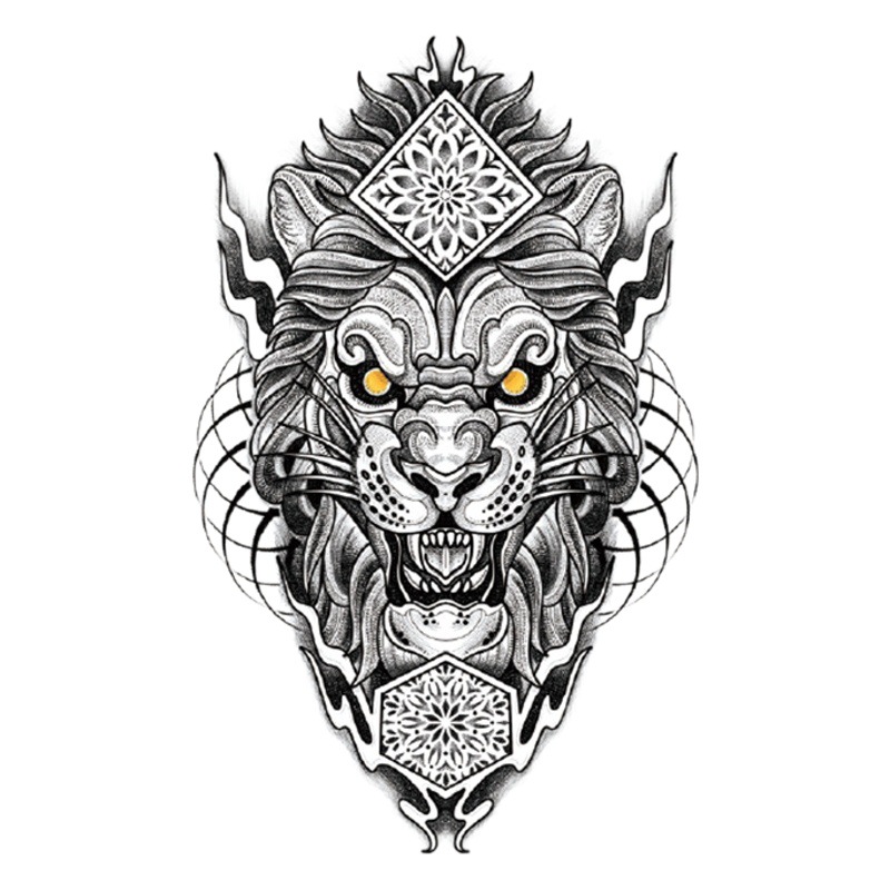 Net red tattoo stickers waterproof tattoo can be made hand-painted black and white color half arm chest thigh simulation tattoo