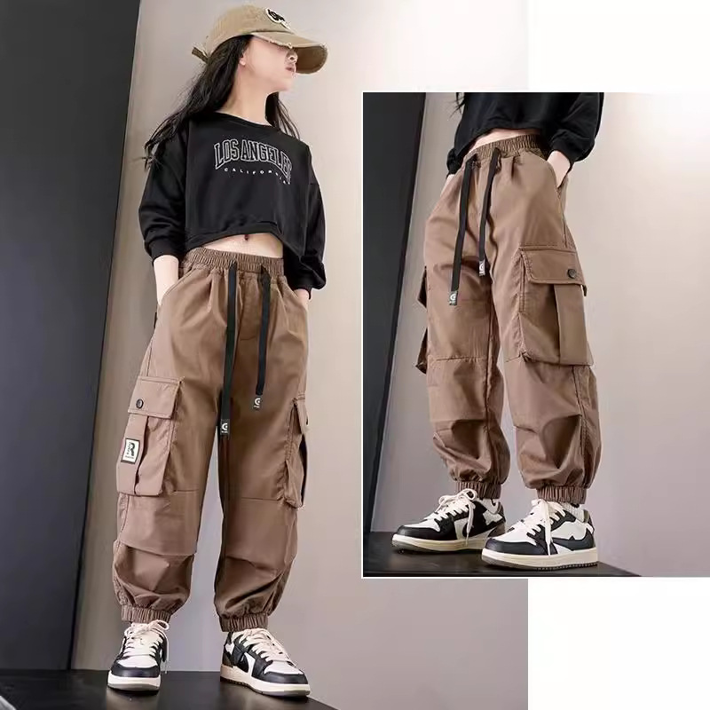 Korean Girl's Coil Pants Spring and Autumn 2024 Children's Pants Children's Autumn Pants Street Dance Casual Pants Hip-hop