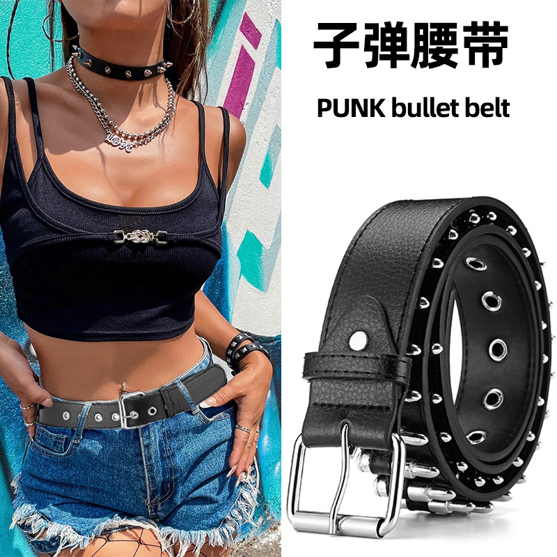 Women's belt trendy all-match decorative bullet belt metal rock dark ethnic style punk men's and women's belt