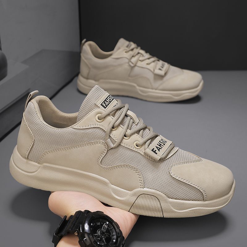 Men's Shoes New Leather Mesh Stitching Breathable Fashion Sports Casual Shoes Trendy All-match Men's Non-slip Wear-resistant Tooling Shoes