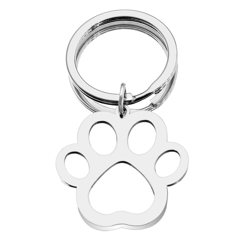 European and American Creative Gifts Stainless Steel Keychain Pet Collar Pendant Hollow Paw Pendant Bag Pendant