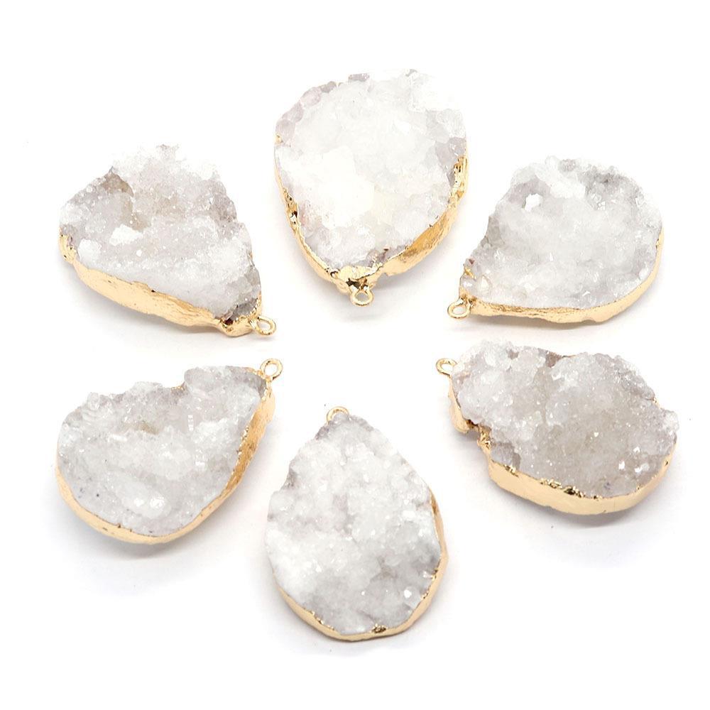 Natural stone white crystal Bud irregular drop pendant 20x30-30x45mm gold-plated edge single hole pendant