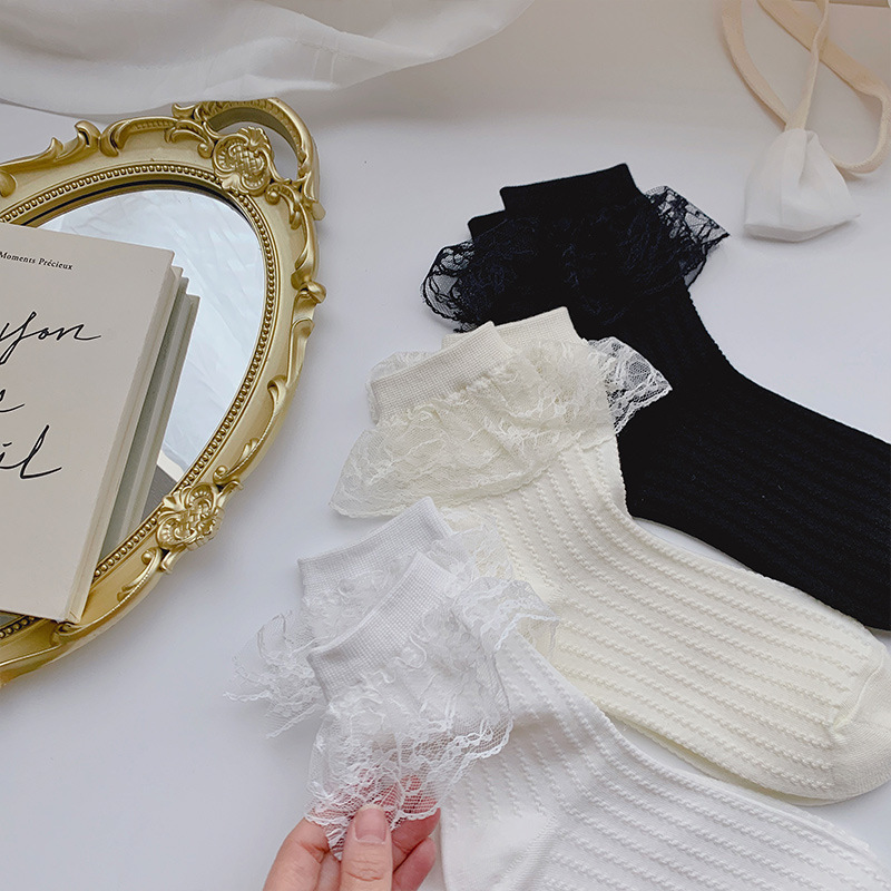 Japanese and Korean Style Large Lace Women's Socks Cotton Short Socks South Korea Girls Academy Style Sweet All-match Adult Lace Princess Socks