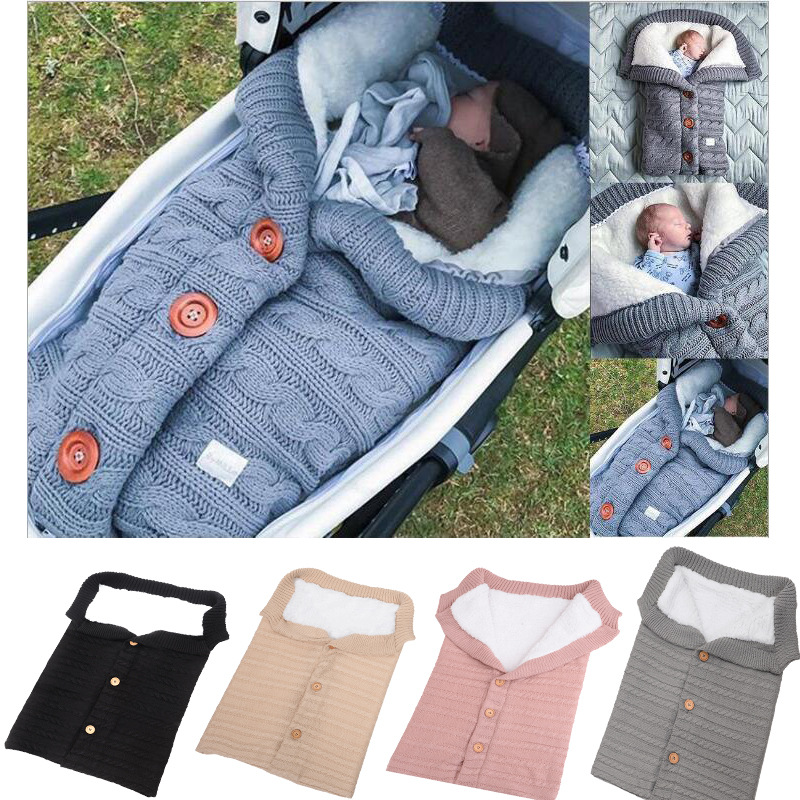 Picture of Wool Knitted Velvet Thickeneded Button Sleeping Bag, Warm and Anti-Jump Sleeping Bag, Baby Outdoor Stroller Sleeping Bag