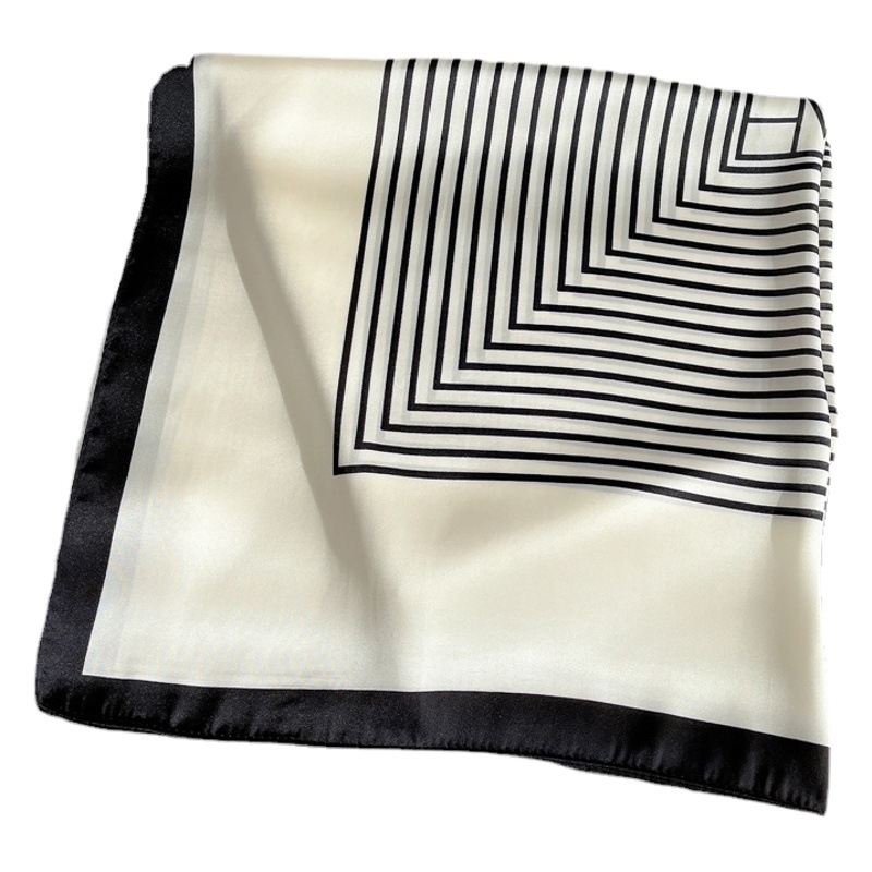 Spring and Summer Simple Stripesd Scarf Women's Silk Scarf 70cm Small Square Scarf Stewardess Professional Scarf Wholesale Headscarf Hair Scarf Tying Bag