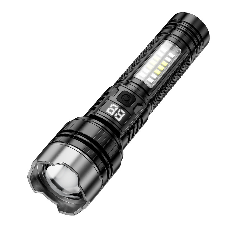 2025 Cross-Border New Strong Light Flashlight Laser Digital Display Zoom Red and Blue Flash Charging High Durable Outdoor Flashlight
