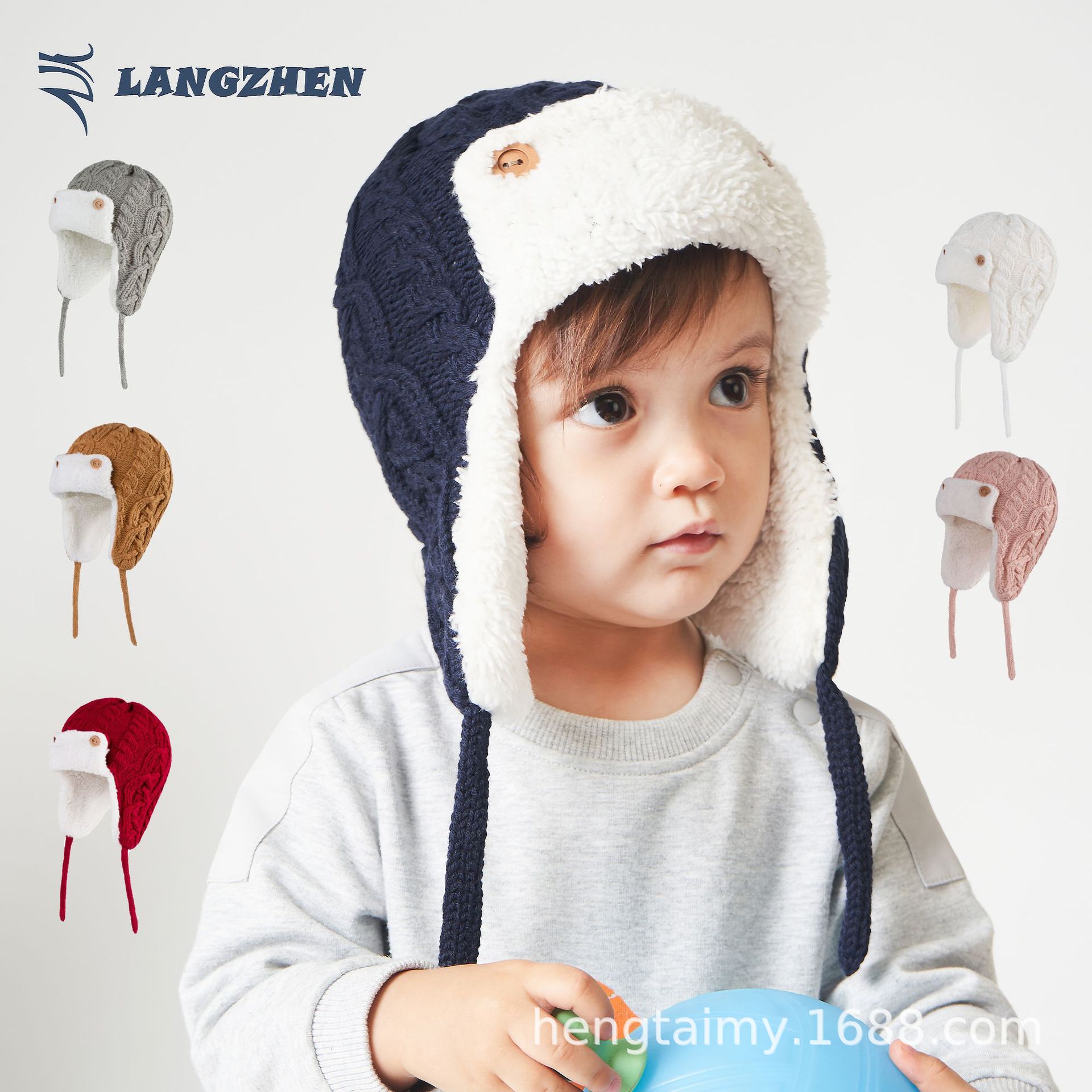 Cross-border autumn and winter baby knitted cap new solid color twisted children's wool cap word fleece-lined thick warm Lei Feng cap