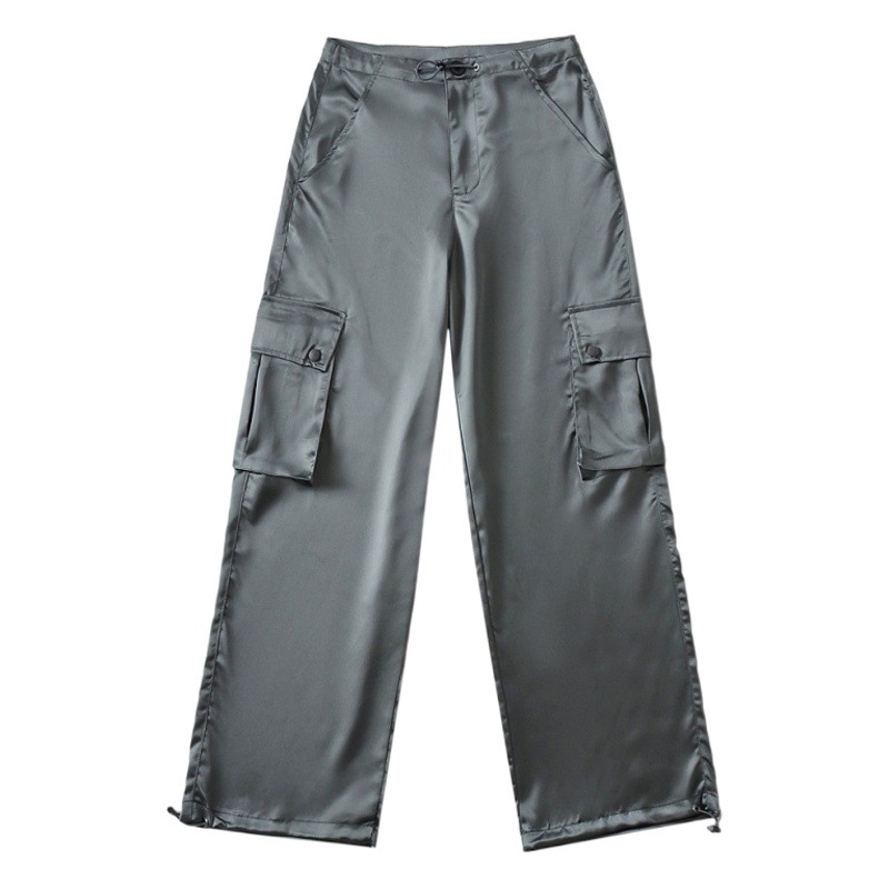 American Style 2023 Pocket Glossy Overalls Pants Women's Sweet Cool Spice Girls Thin Straight Casual Paper Bag Pants
