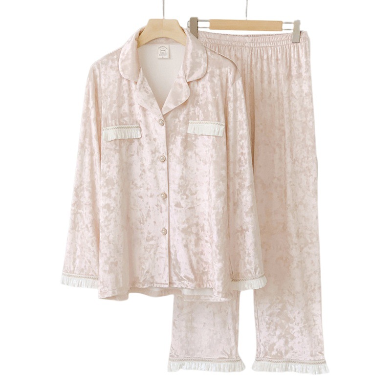 Customized 2025 French-Style Warm Velvet Women's Autumn Long-Sleeved Pants Set Gold Diamond Velvet Pajamas Loungewear Autumn and Winter Style