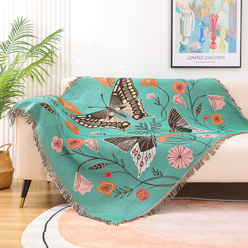 Nordic Dance Butterfly Blanket Leisure Sofa Blanket Outdoor Picnic Camp Blanket Spring Tour Picnic Cloth Cross-border Export