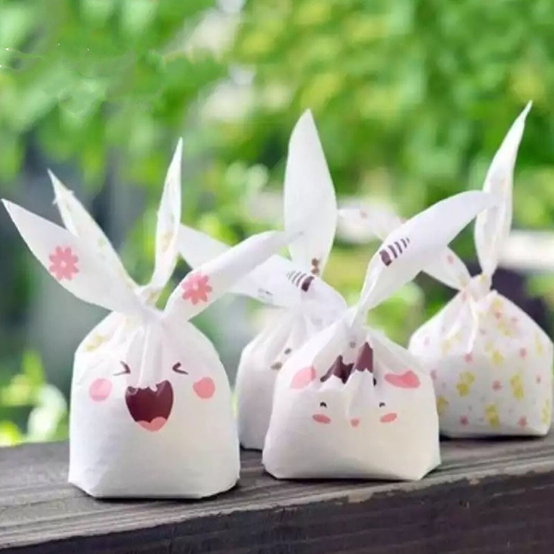 New cute long ears baking packaging bag Rabbit bag biscuit bag candy bag small dessert snowflake crisp packaging bag