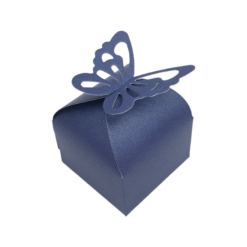 Picture of Wedding candy box hollow butterfly candy paper box square simple pearl paper gift box golden pink paper box