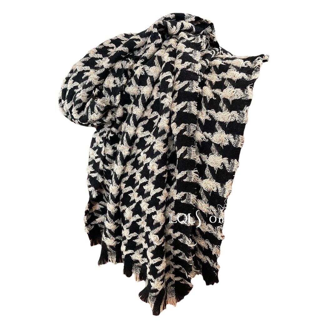 Picture of Hand-Woven Thin Roll Houndstooth Scarf Women's Winter Woven Cashmere Shawl Dual-Purpose Autumn Warm Plaid Scarf