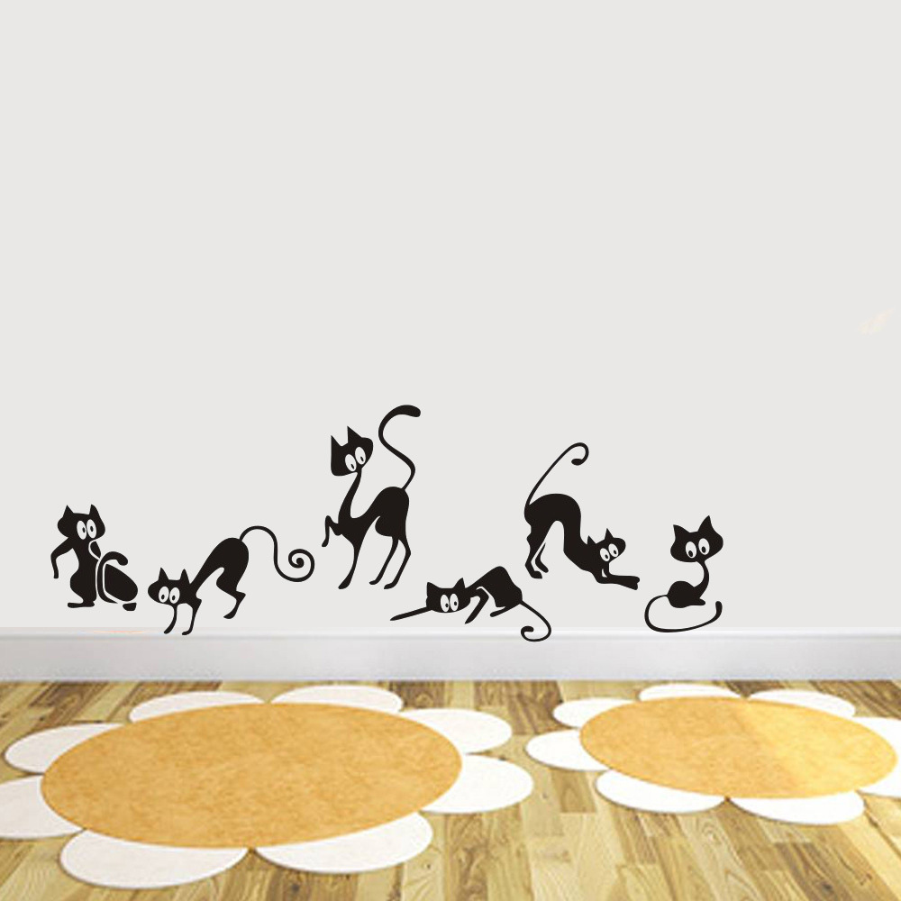 Kunshang New Six cats waist line cross-border WISH drainage home decoration wall stickers wholesale custom KS080