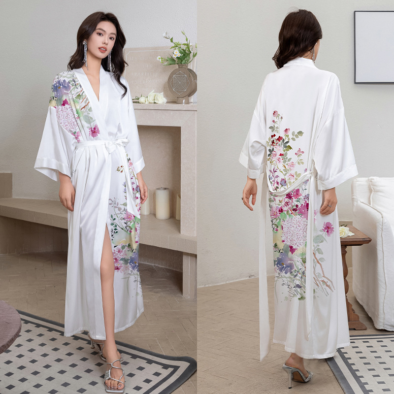 Picture of Yaoting Satin Printed Pajamas for Women Summer Large Size Accessible Luxury Three-Quarter Sleeves Cool Long Nightgown Home Wear Women Wp2669