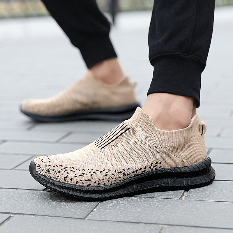 Cross Border plus size Men's Shoes Summer Breathable Fly Woven Shoes Men's Sports Casual Shoes Light Sole Lazy Socks Shoes Running Shoes
