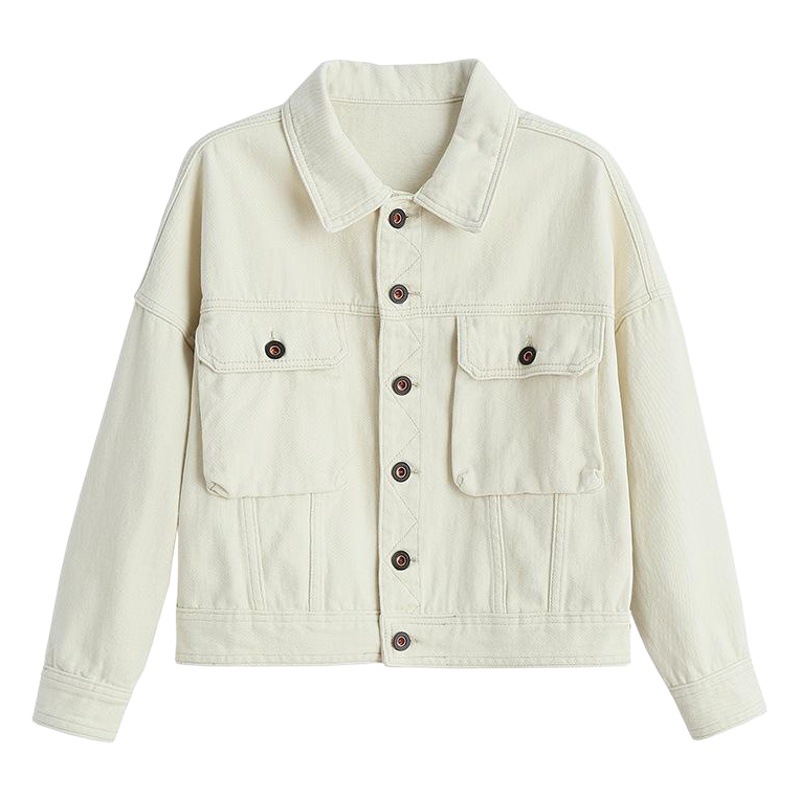 Gentle milk white! Special! Market rare! Women's Single-breasted Cotton Loose Slim-fit Denim Short Coat