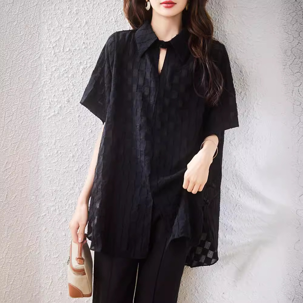 Real Shot In-Stock Short-Sleeved Shirt for Women, New Summer Breathable Design Shirt, Thin Doll Collar Top