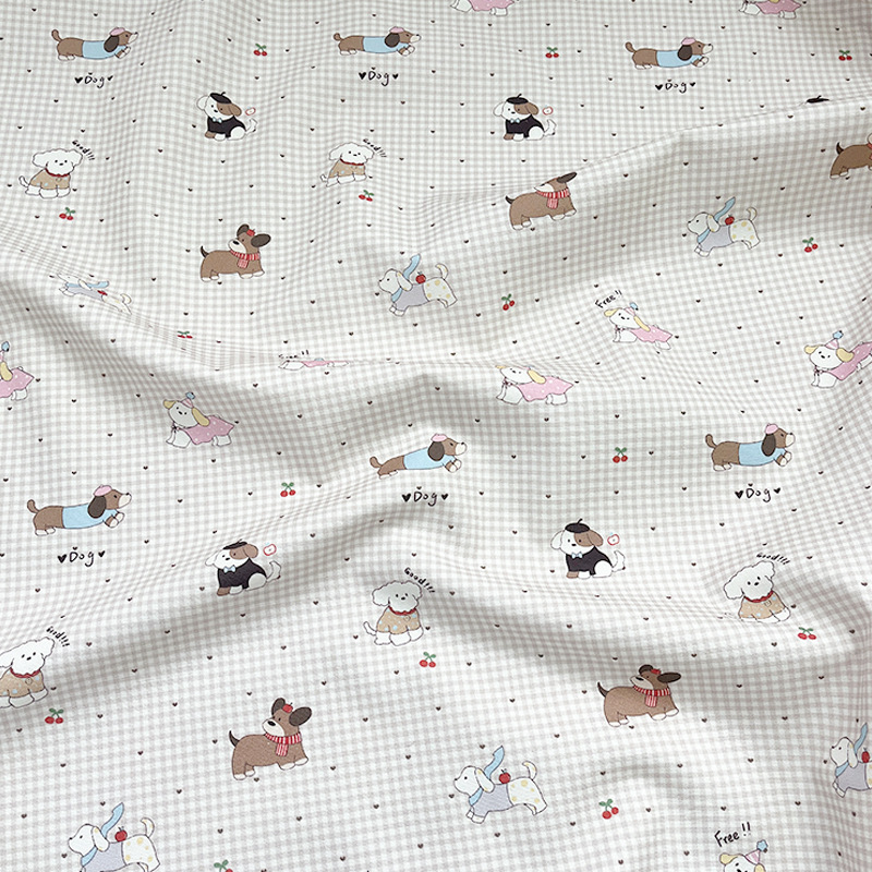 Fine Plaid Heart Polka Dot Dog Cotton Eight-Panel Sail Bag Jacket Vest Handmade DIY Fabric 1.0m Price