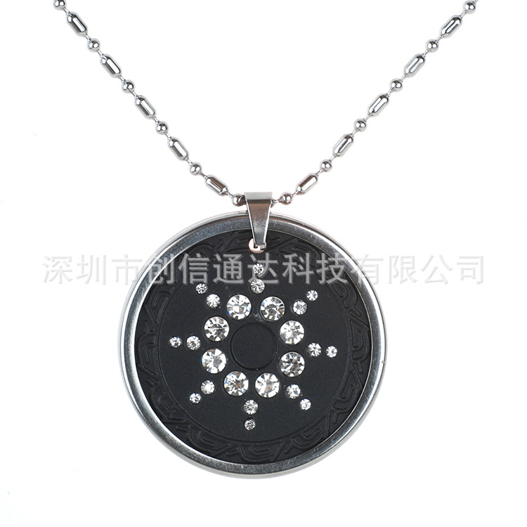 Picture of Quantum Pendant with Diamond Metal Chain Will Be Sold Natural Volcanic Stone Negative Ion Pendant Quantum Pendant