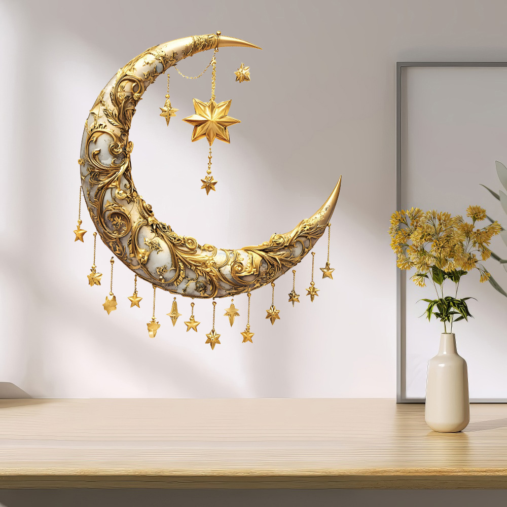 Foreign Trade Middle East Festival Creative Golden Embossed Moon Star Hanging Bedroom Dining Room Wall Decoration Wall Stickers