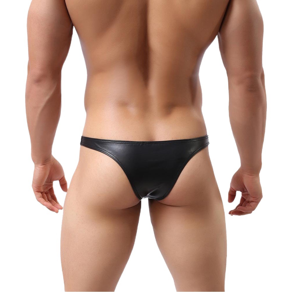Men's Underwear Low Waist Sexy Bikini Faux Leather Tight Men's Half Hip Briefs D03