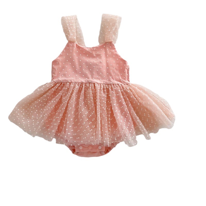 European and American 0-2 Years Old Baby Sling Jumpsuit Female Baby Cover-Up Romper 100-Day Mesh Princess Cute Clothes