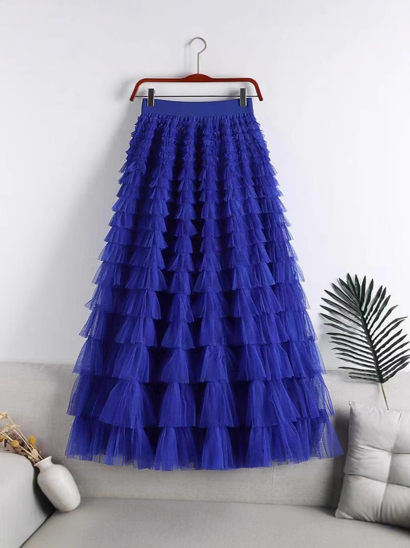 Picture of Mesh Splicing Cake Skirt 2025 Spring, Summer, Autumn and Winter New Mid-Length Skirt A-Line Long Skirt Fluffy Gauze Skirt