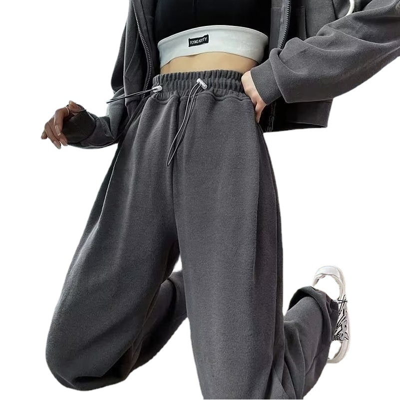 American Style Black Sports Pants Women's Summer 2023 New Summer High Waist Slimming Wide Leg Pants Loose Casual Foot Sweatpants
