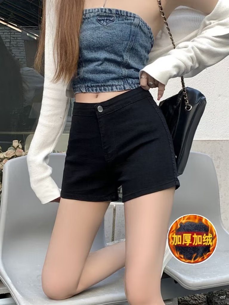 plus size chubby girl Denim Shorts Women's Autumn New Arrival fleece-lined Washed Dressed High Waist Slimming Little Girl A Character
