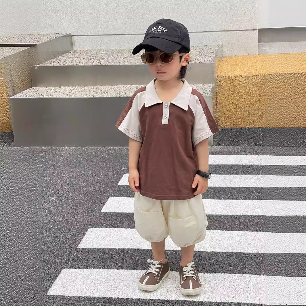 Picture of Children's Short-sleeved T-shirt New Korean Style Boys and Girls Polo Shirt Summer Western Style Campus Style T-shirt All-match Simple Top